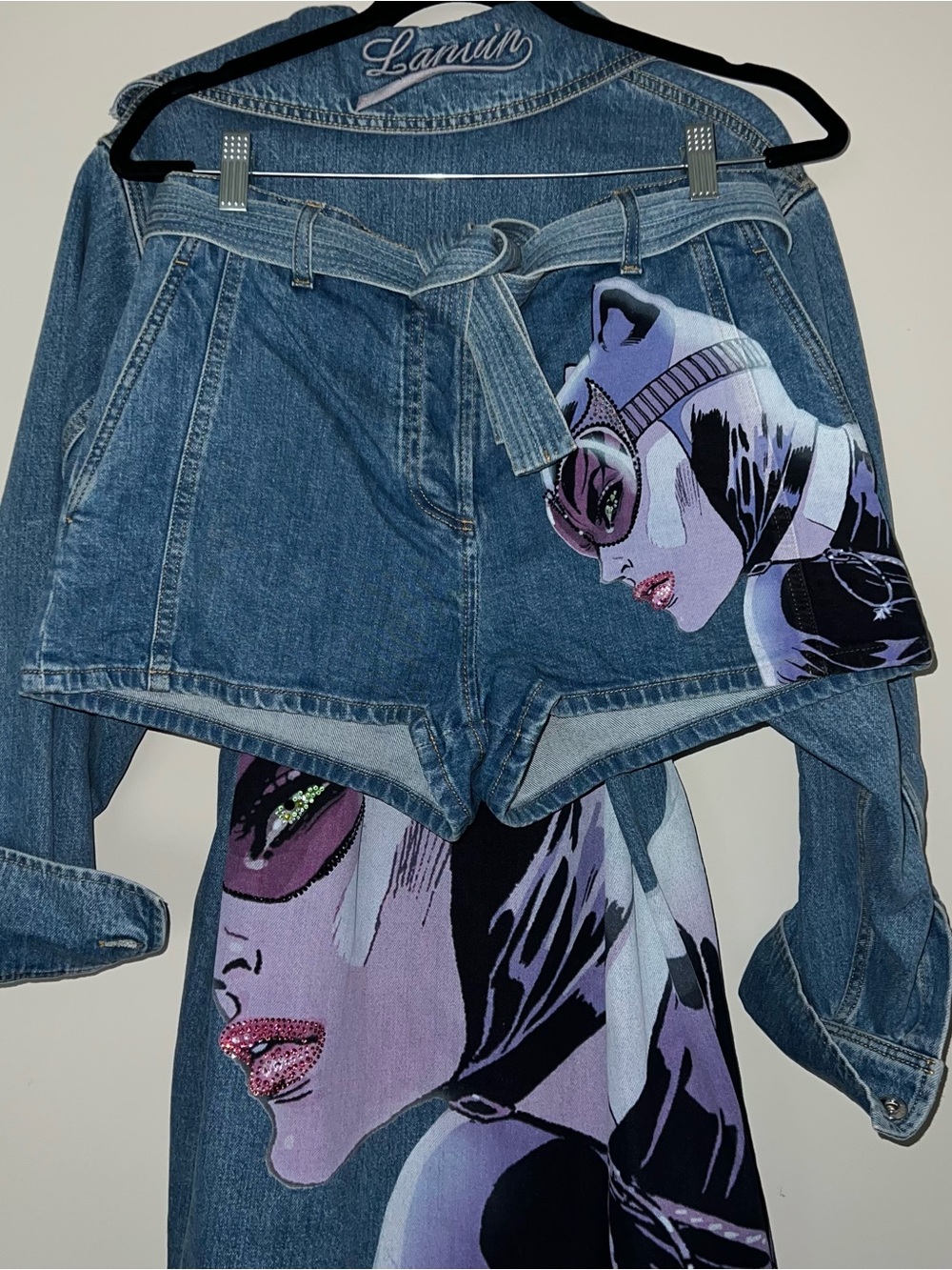 Lanvin x Batgirl DC Comics S/S 22 Blue Denim Jean Shirt Dress and Shorts Set
